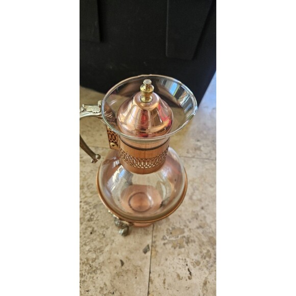 Vintage Copper Brass Coffee Carafe Glass Pot with Warmer & Stand - Picture 4 of 7